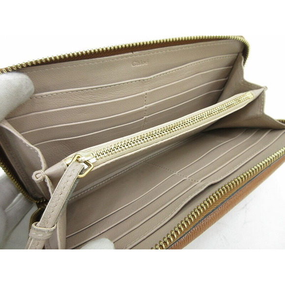 Chloe Drew Round Zip Long Wallet Brown Leather - Picture 8 of 12